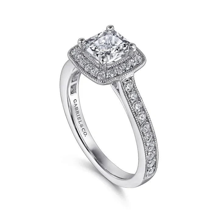 Harper - Vintage Inspired 14K White Gold Cushion Halo Diamond Engagement Ring