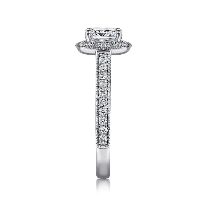 Harper - Vintage Inspired 14K White Gold Cushion Halo Diamond Engagement Ring