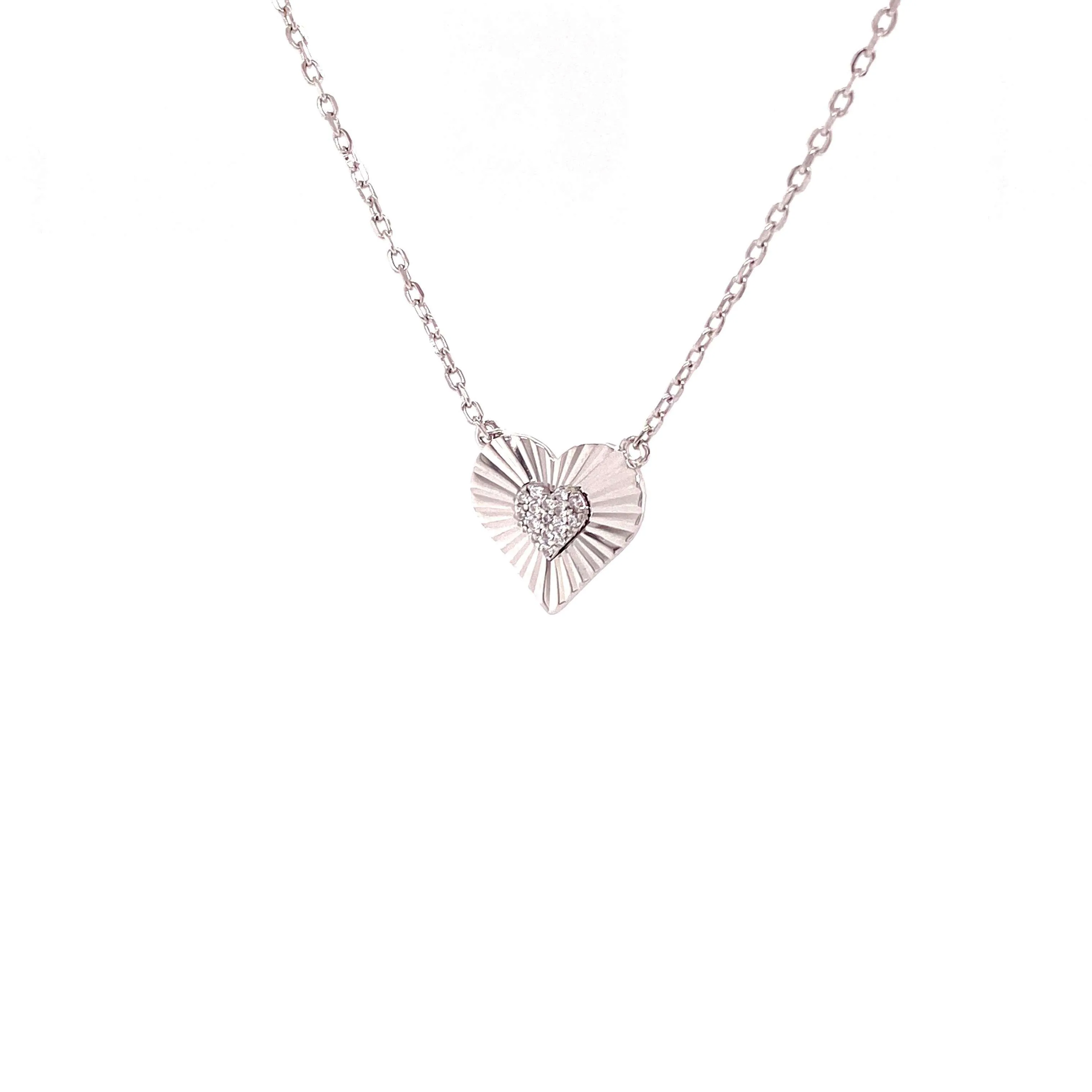 Heart Necklace With CZ Center Heart Pendant