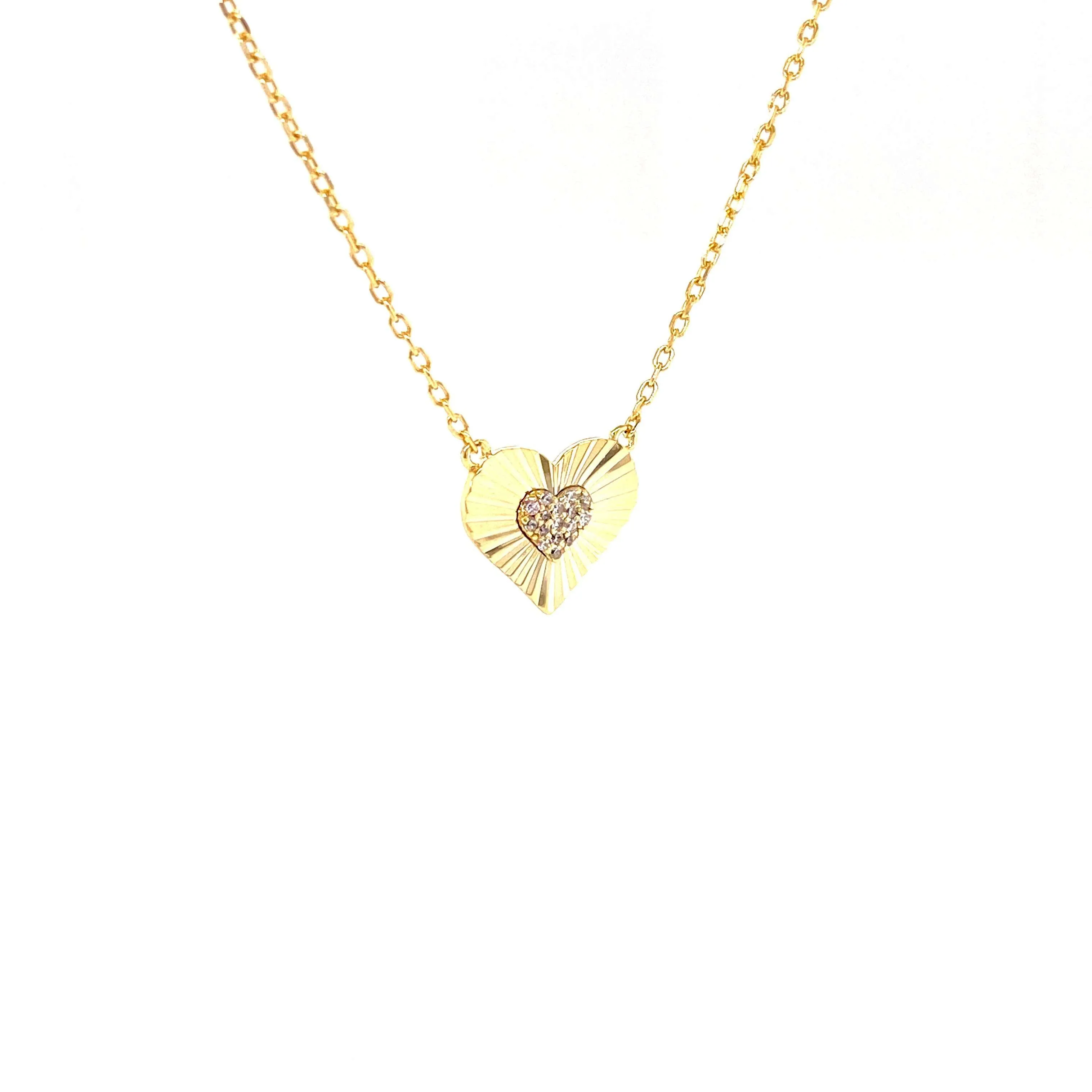 Heart Necklace With CZ Center Heart Pendant