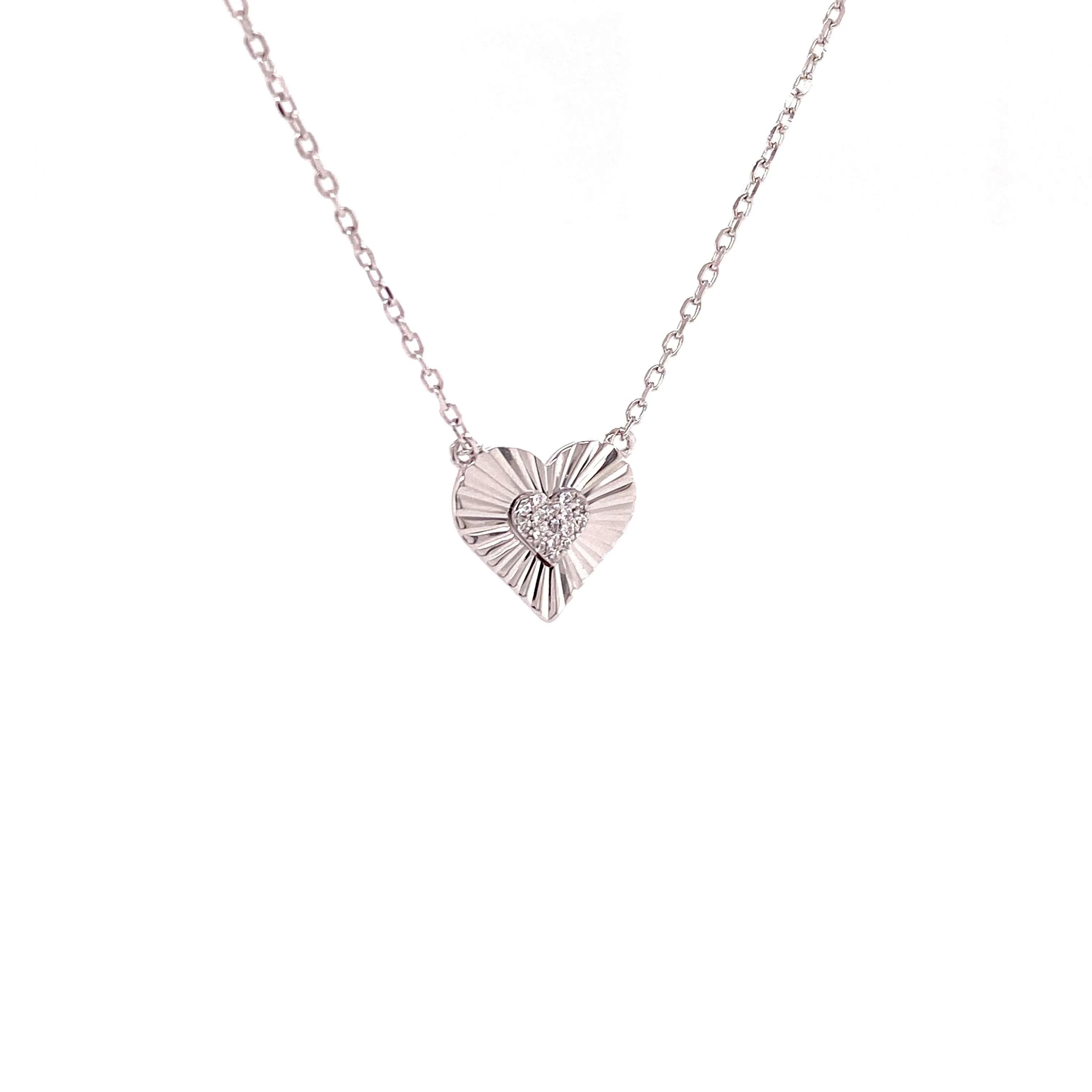 Heart Necklace With CZ Center Heart Pendant