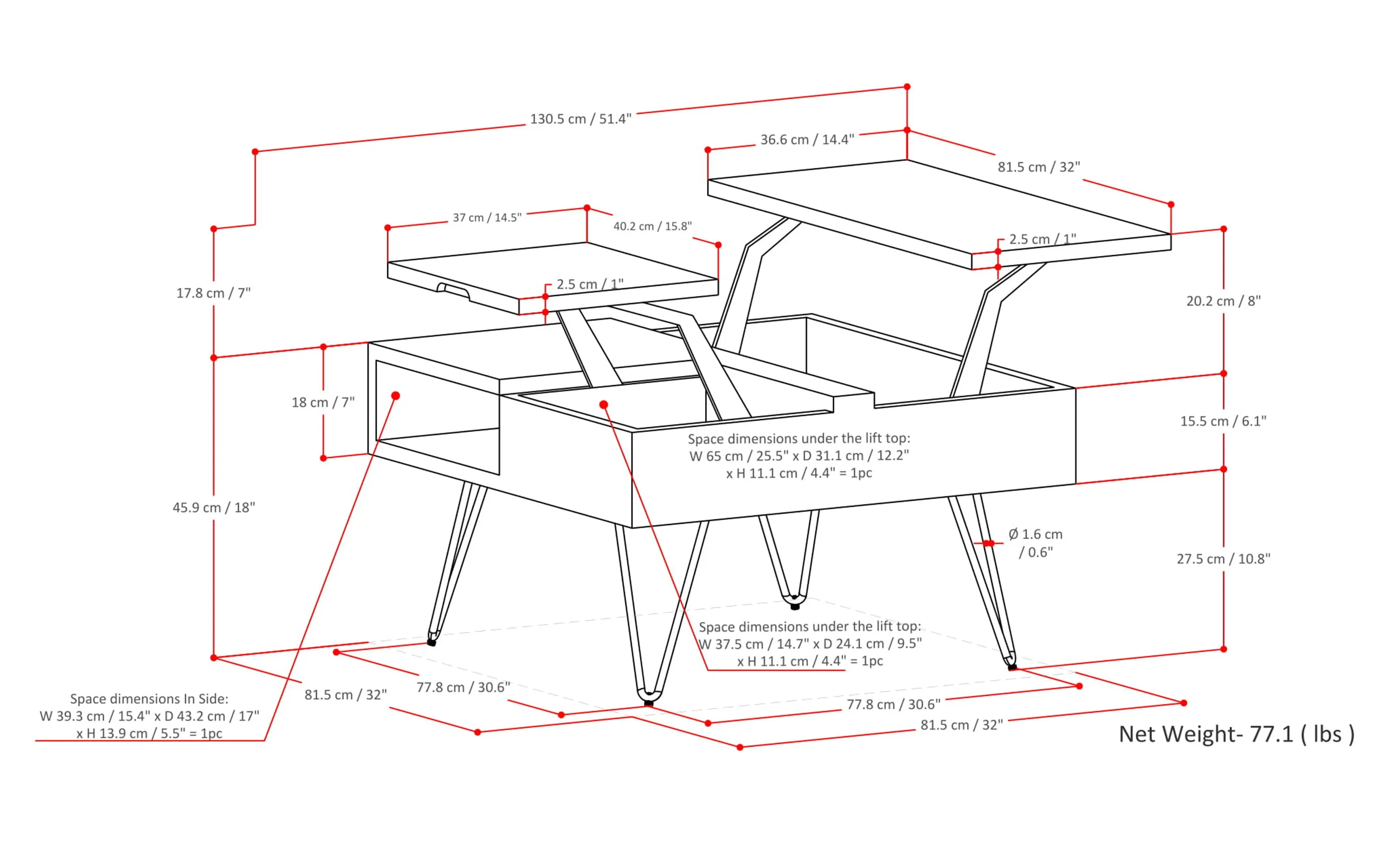 Hunter Lift Top Square Coffee Table in Oak