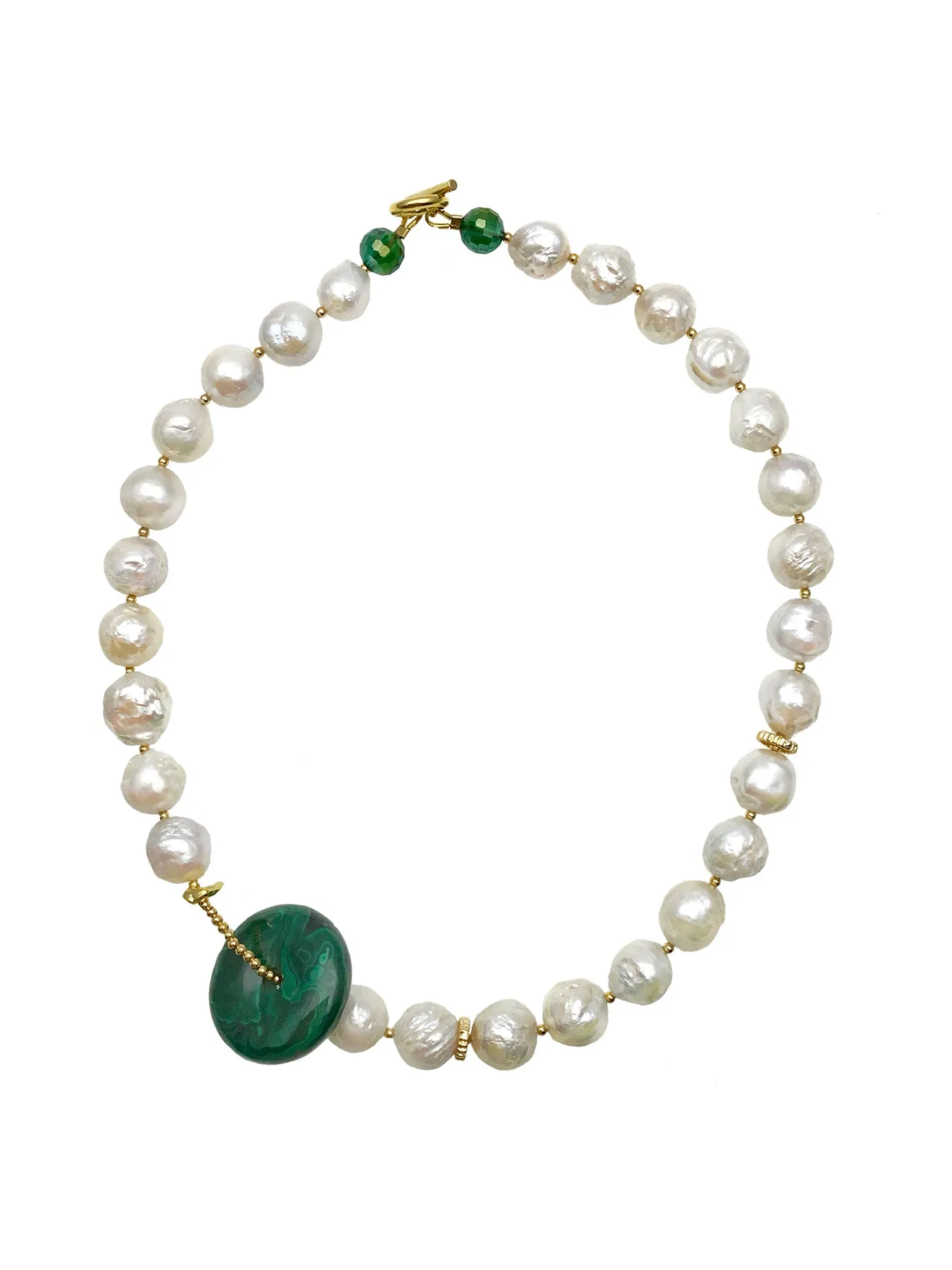 Irregular Pearls With Malachite Pendant Necklace CN040