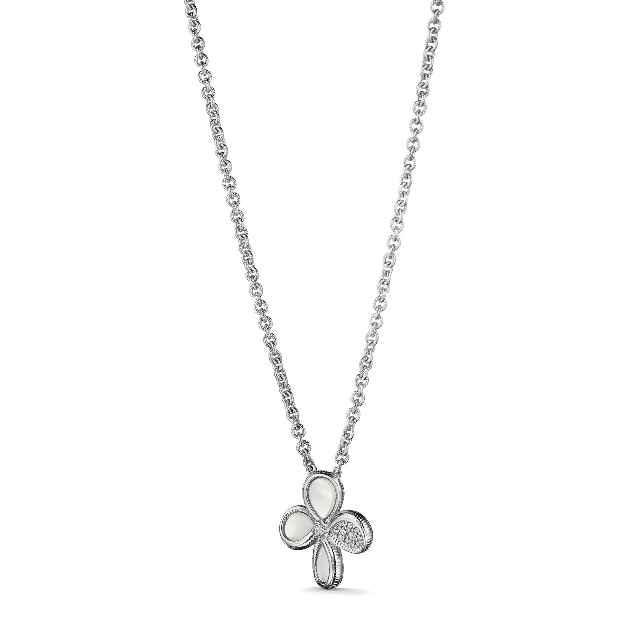 Jardin Flower Pendant Necklace with Mother of Pearl and Diamonds