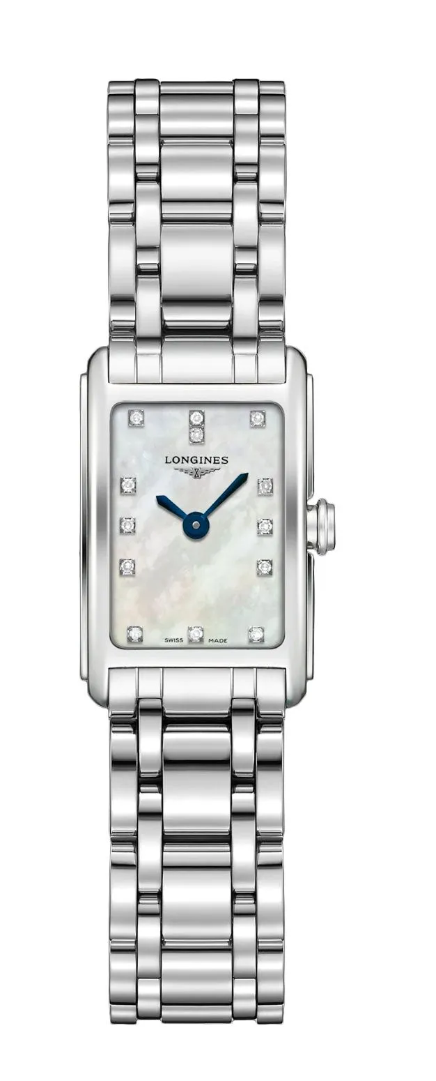 Longines DolceVita Stainless Steel Mother-Of-Pearl Dial Diamonds Rectangle Quartz Womens Watch L5.258.4.87.6