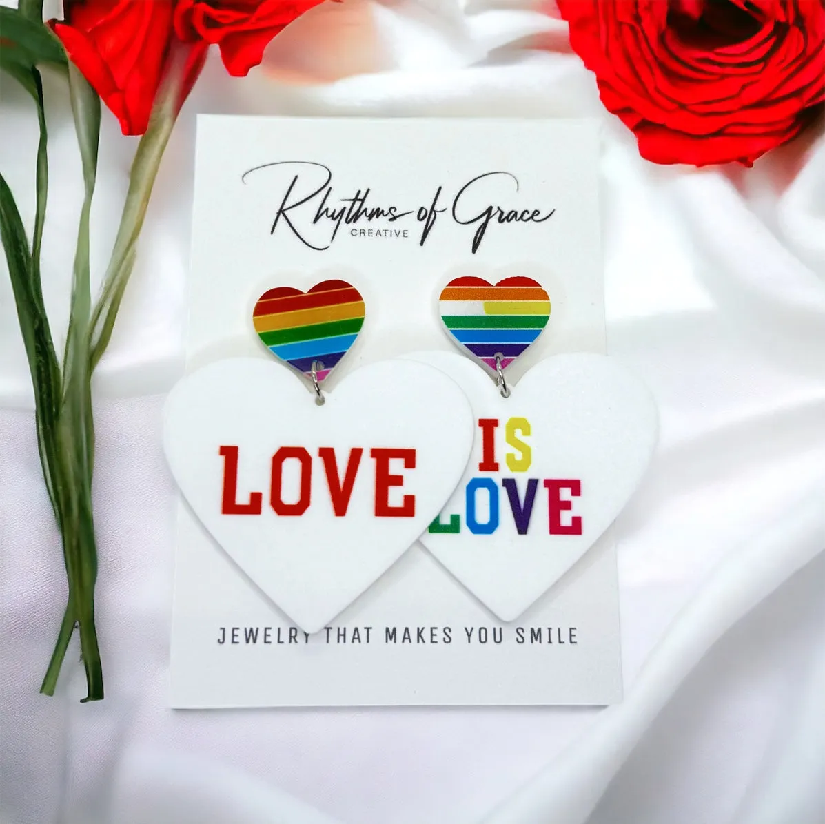 Love is Love Earrings - Rainbow Rhinestones, PRIDE Earrings, Rainbow Earrings, Pride Accessories, LGBTQ