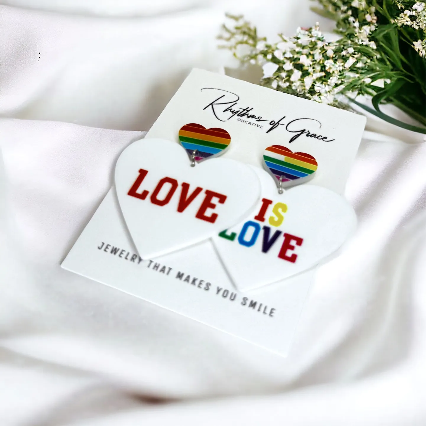 Love is Love Earrings - Rainbow Rhinestones, PRIDE Earrings, Rainbow Earrings, Pride Accessories, LGBTQ