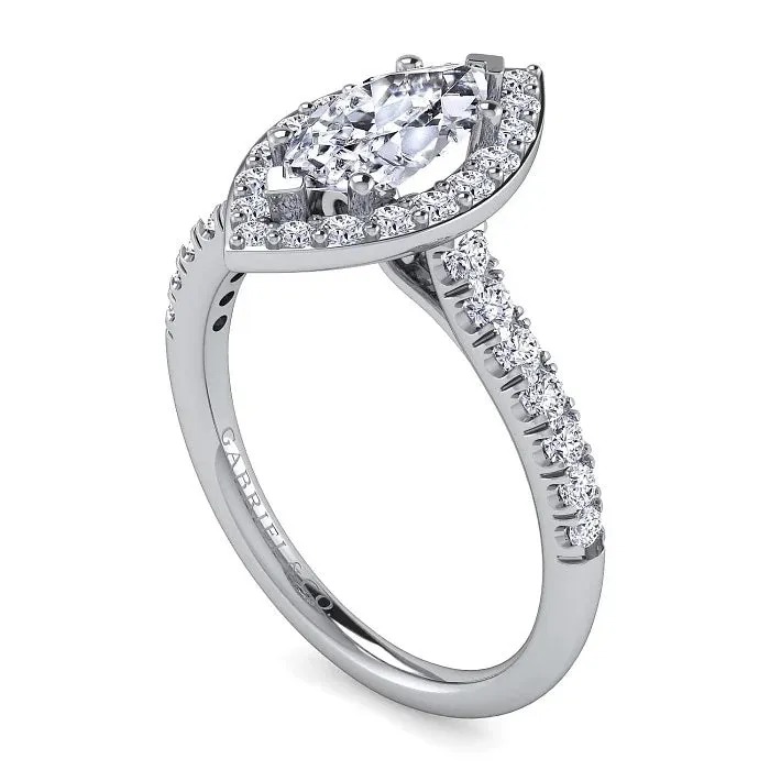 Lyla - 14K White Gold Marquise Halo Diamond Engagement Ring