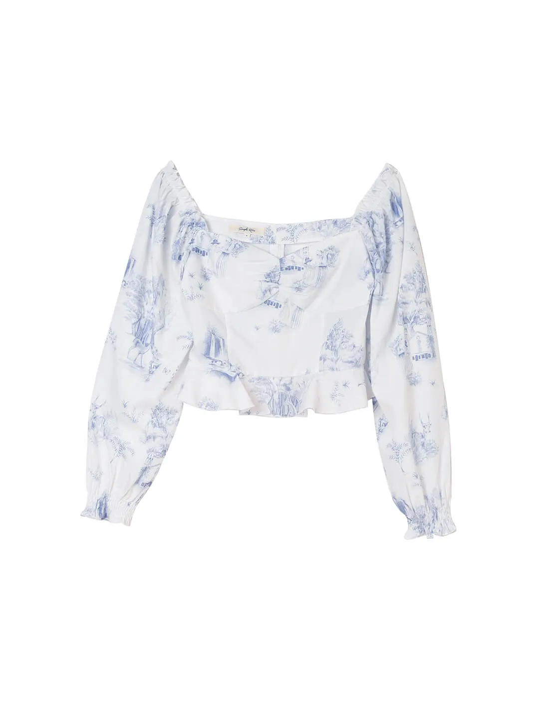 Lyric Ruffled Sweetheart White Printed Blouse