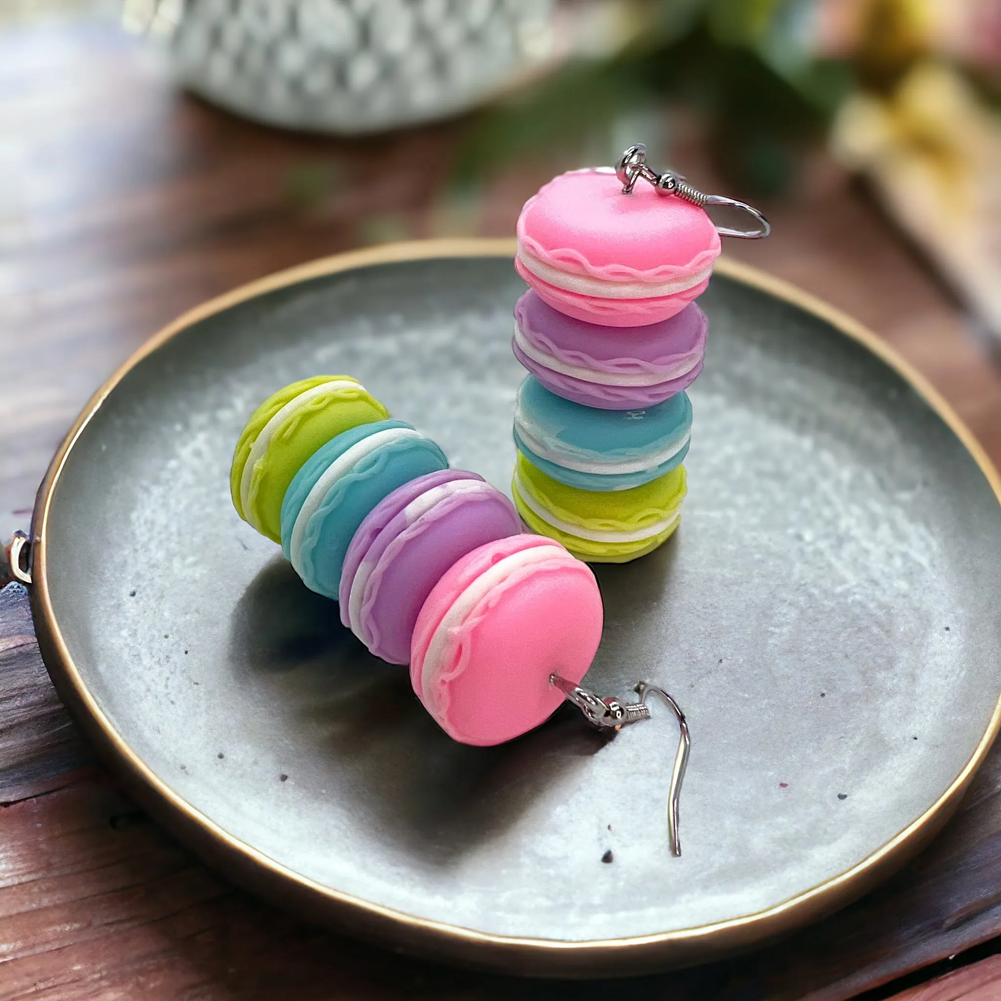 Macaroon Earrings - Macaroon Jewelry, Handmade Earrings, Cookie Earrings, Stacked Macaroons, Food Earrings, Macaroon Accessories