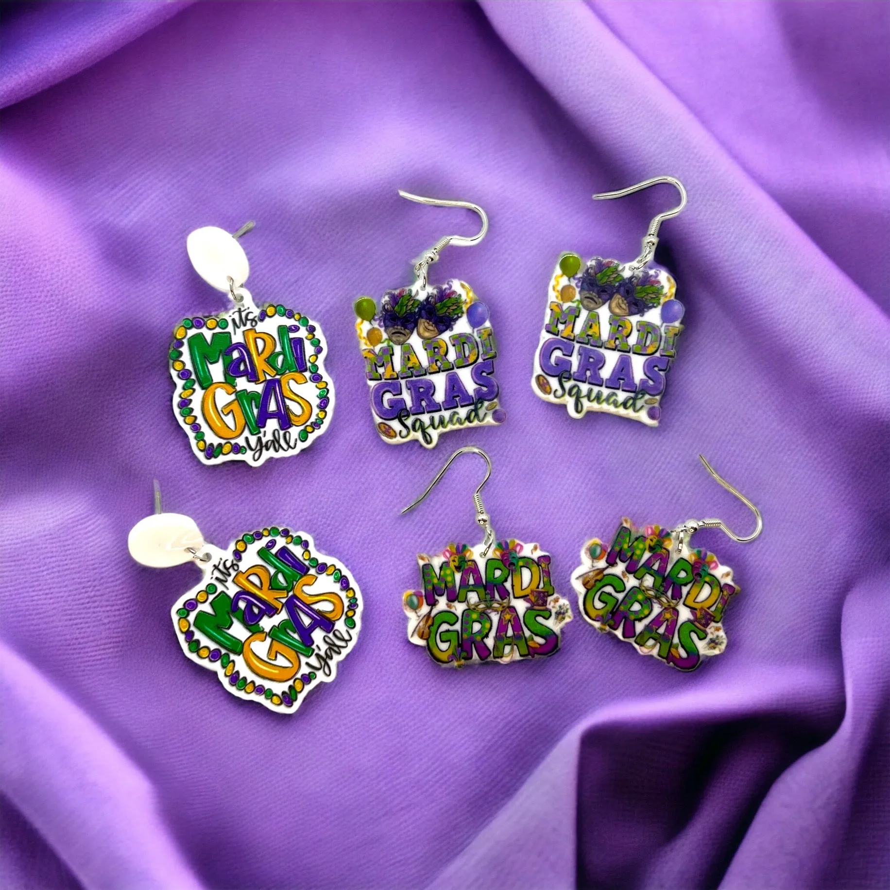 Mardi Gras Earrings - Purple Green Gold, Mardi Gras Mask, New Orleans, Mardi Gras Squad, Mardi Gras Accessories, Mardi Gras Accessories