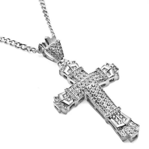 Men's Fashion Jewelry 18K Gold/925 Silver Diamond Stainless Steel Cross Pendant Necklace Chain