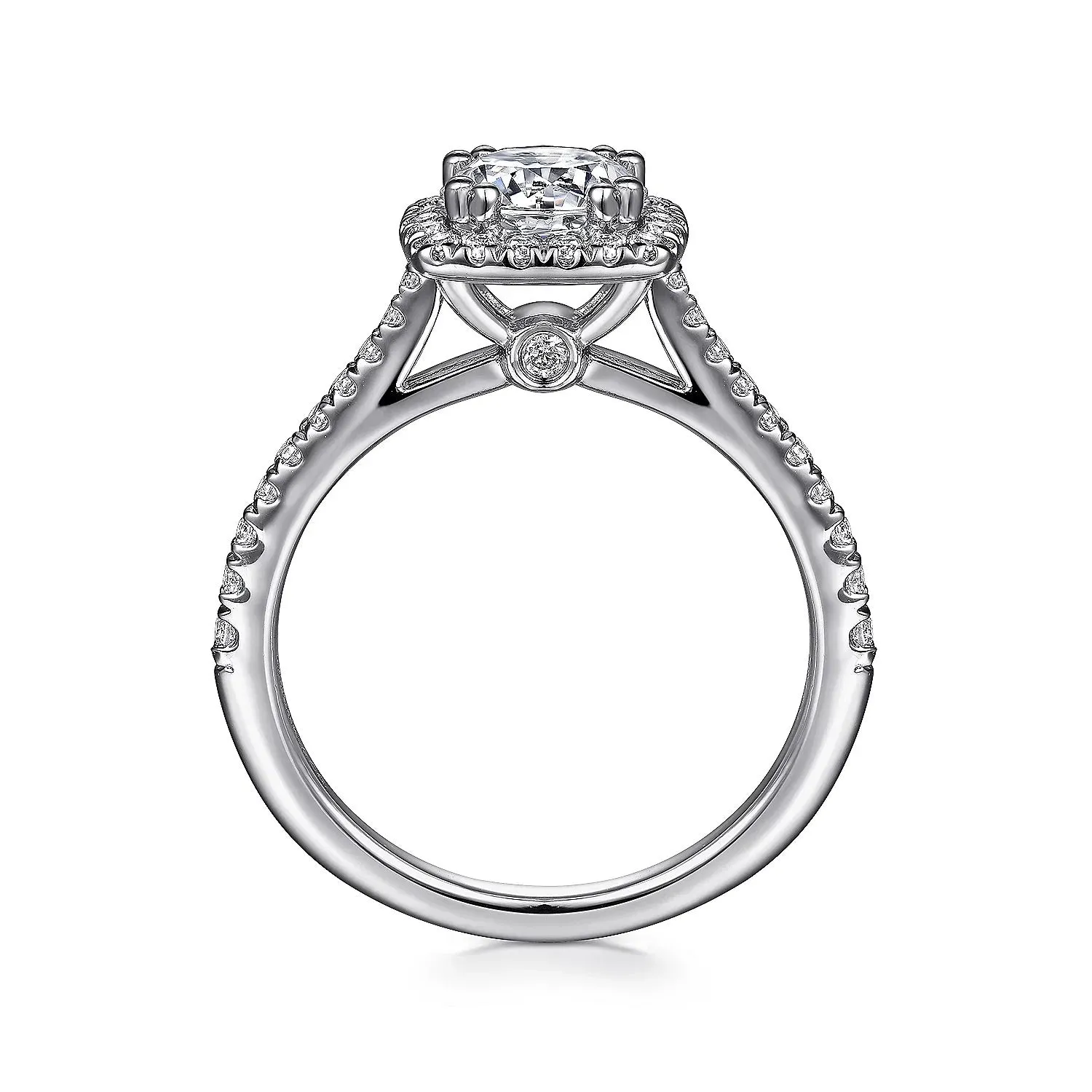 Michaela - 14K White Gold Cushion Halo Round Diamond Engagement Ring