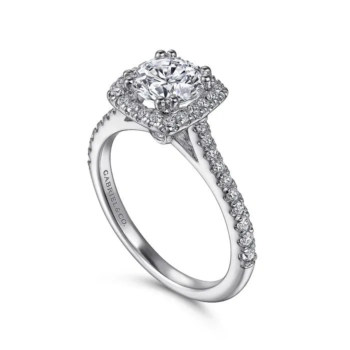 Michaela - 14K White Gold Cushion Halo Round Diamond Engagement Ring