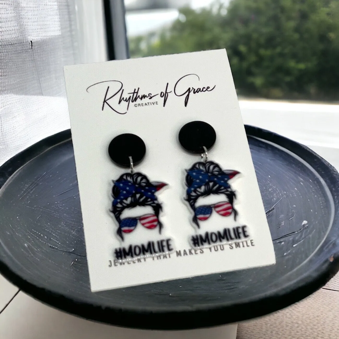 Mom Life Earrings - Handmade Earrings, Baby Shower, New Mom, Mother’s Day, Mom Earrings, Momma Earrings, American Earrings, #MomLife, USA