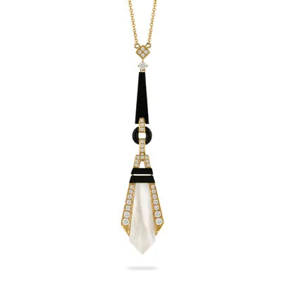 Mother of Pearl, Black Onyx and Diamond Necklace