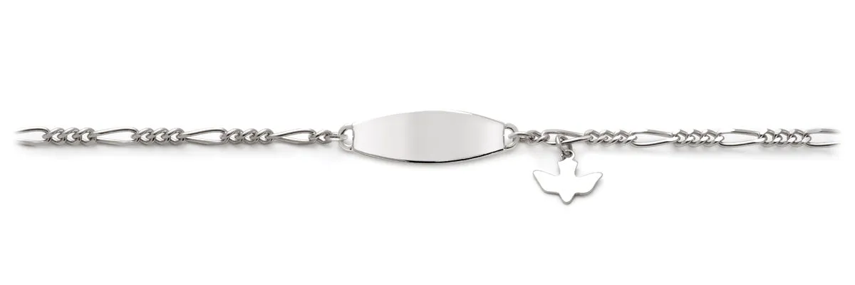 My First ID Bracelet with Plaque and Dove Charm Silver Tone