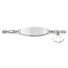 My First ID Bracelet with Plaque and Dove Charm Silver Tone