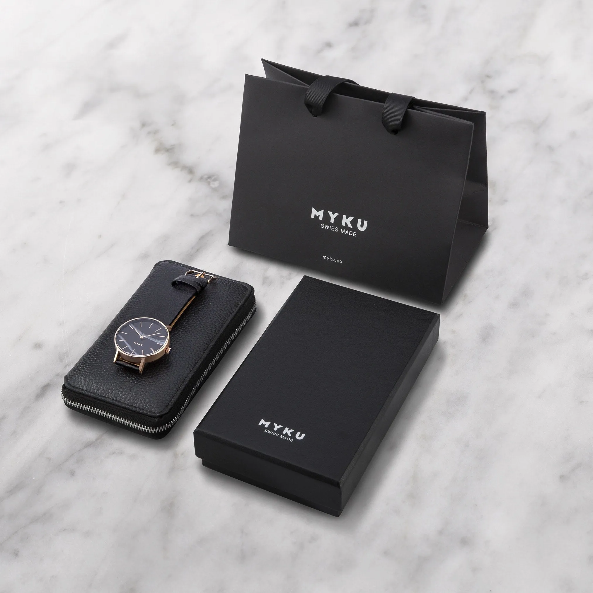 MYKU Black Onyx Rose Gold 38mm Watch