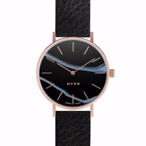 MYKU Black Onyx Rose Gold 38mm Watch