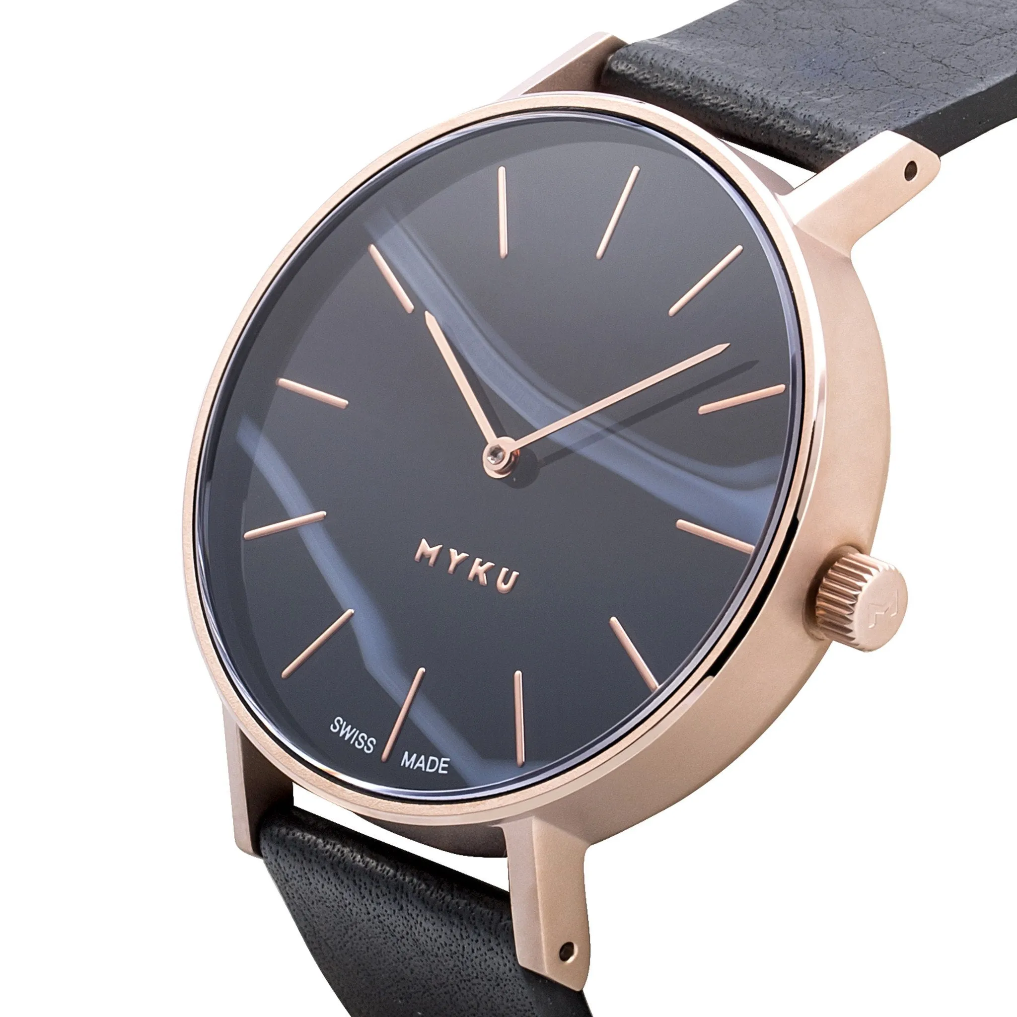 MYKU Black Onyx Rose Gold 38mm Watch