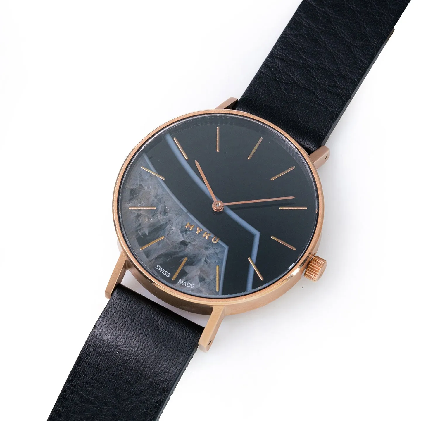 MYKU Black Onyx Rose Gold 38mm Watch