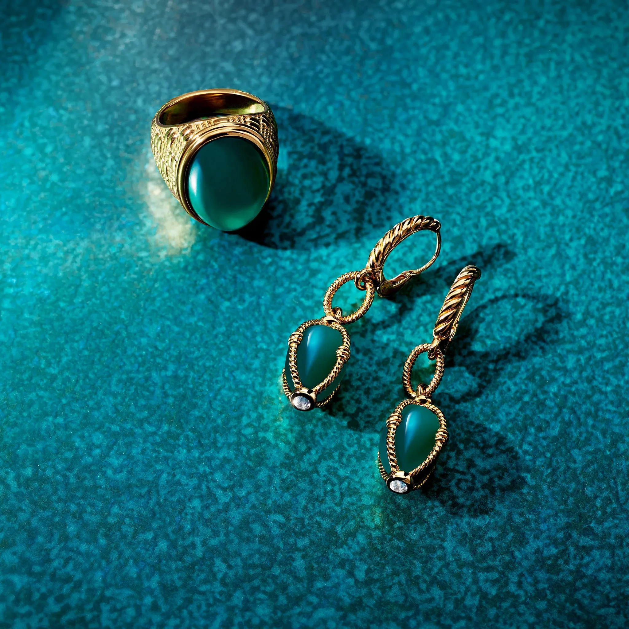 Ocean Reef Drop Earrings with Green Chalcedony in 18K Gold Vermeil