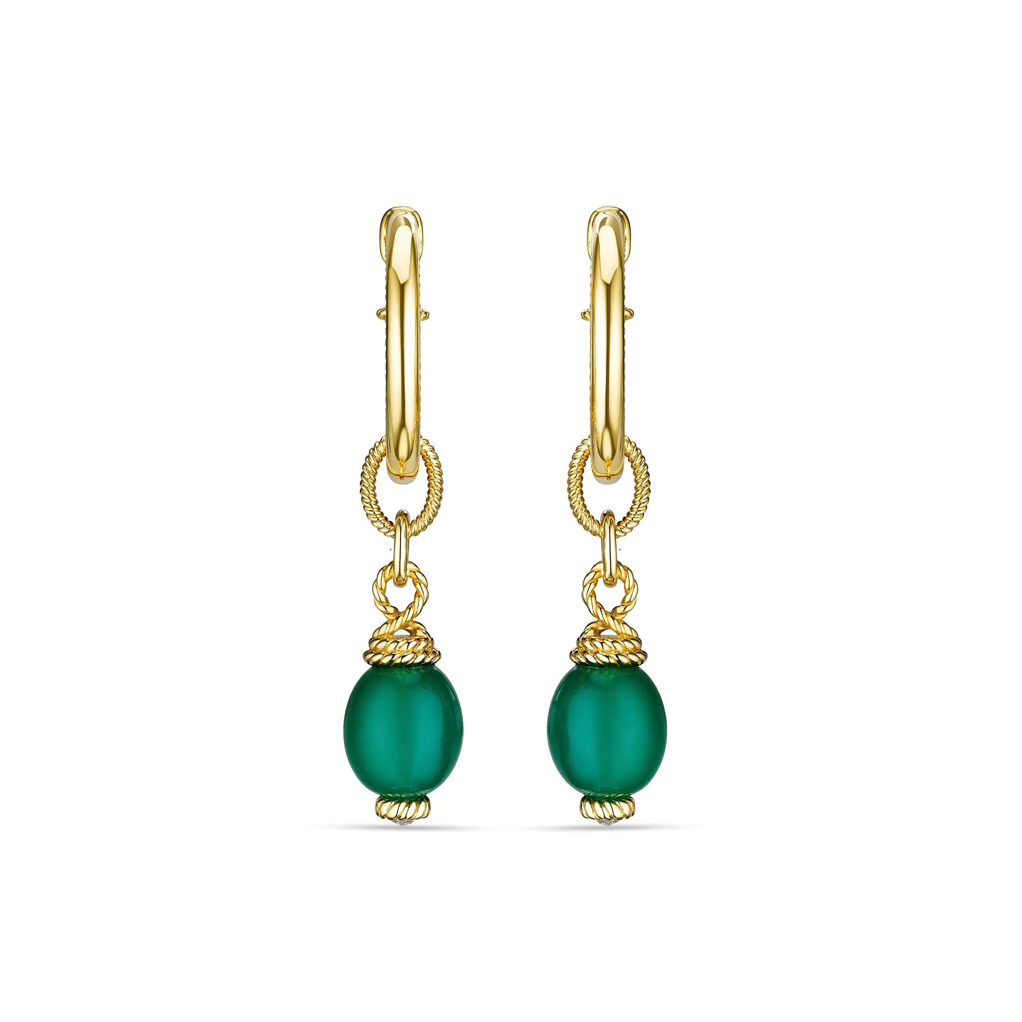 Ocean Reef Drop Hoop Earrings with Green Chalcedony in 18K Gold Vermeil