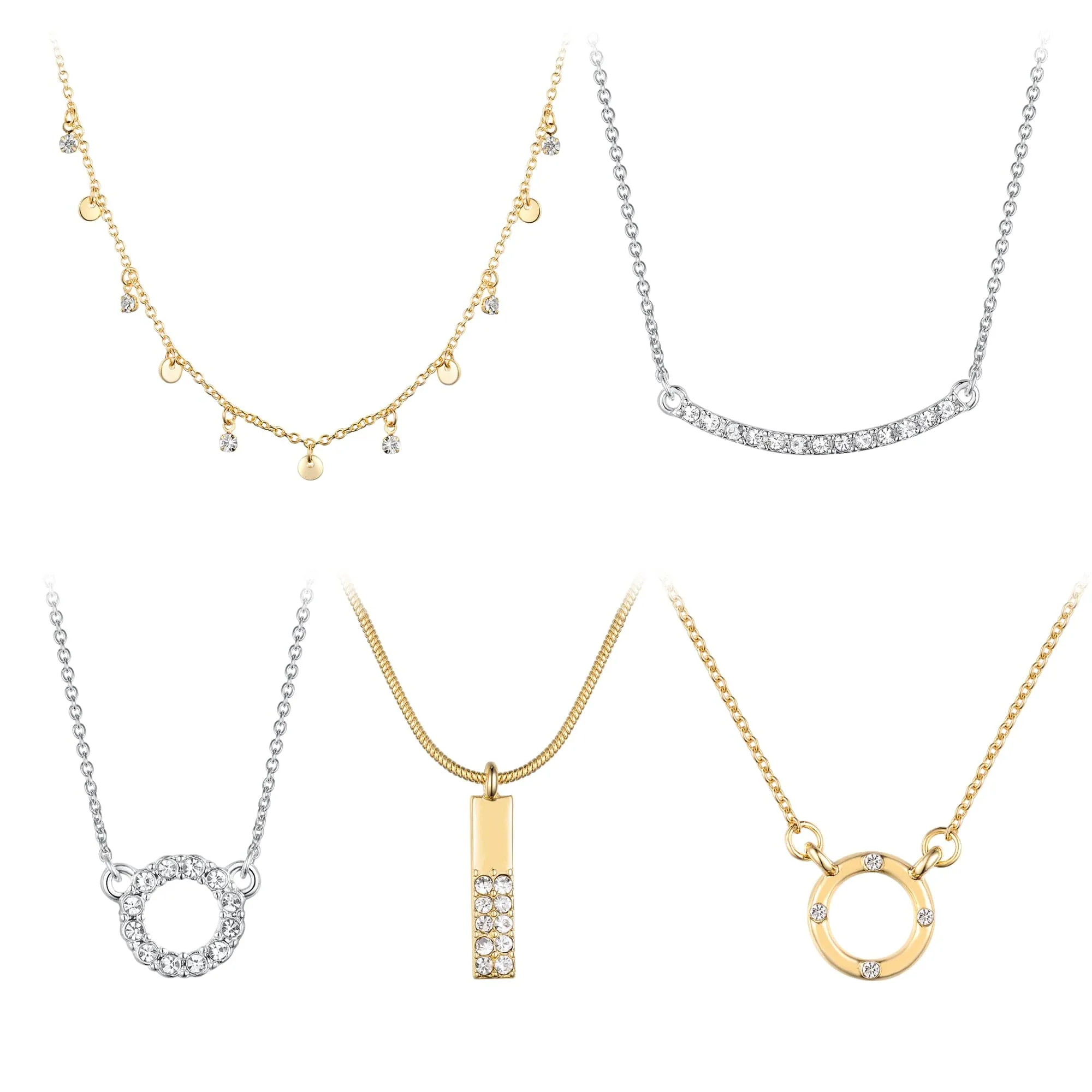 Pave Pendant & Discs Necklace Set