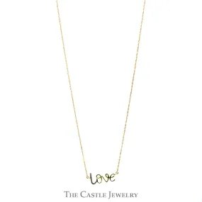 "LOVE" Necklace with Round Diamond Accents in 10k Gold on Display Chain