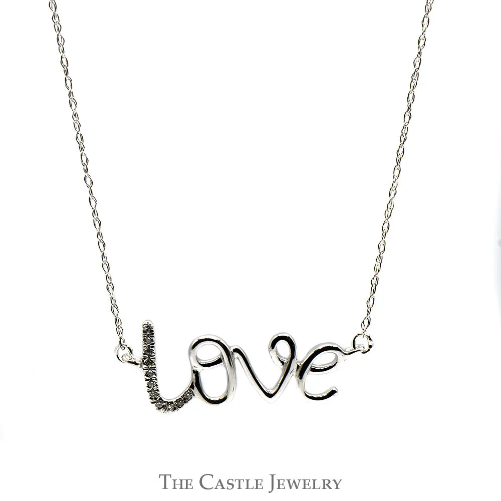 "LOVE" Necklace with Round Diamond Accents in 10k Gold on Display Chain