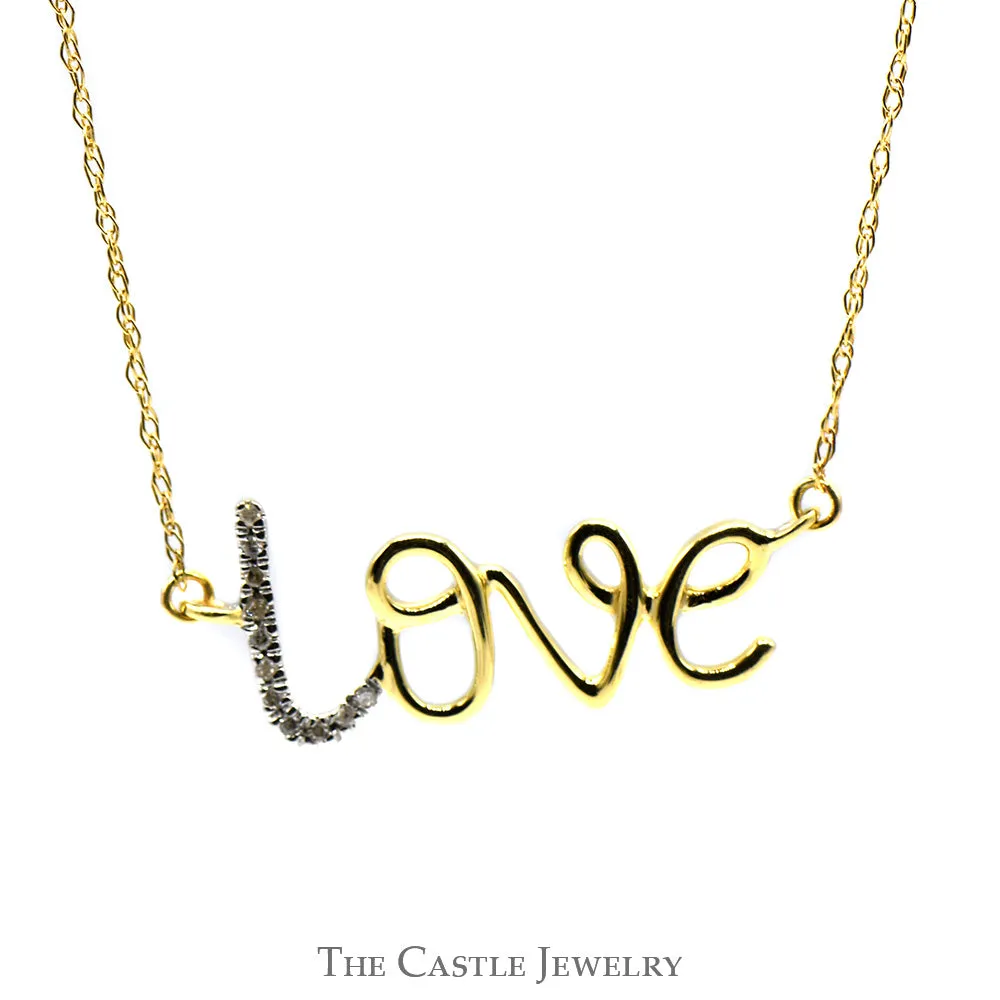 "LOVE" Necklace with Round Diamond Accents in 10k Gold on Display Chain