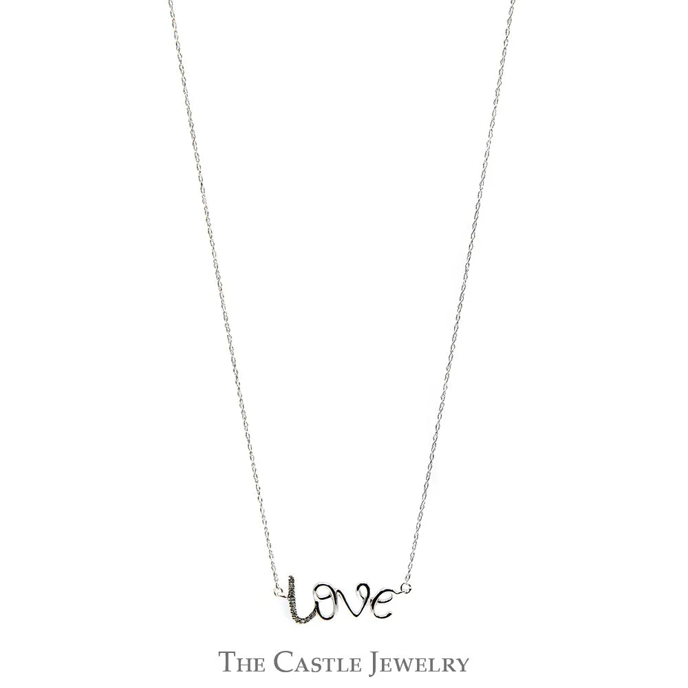 "LOVE" Necklace with Round Diamond Accents in 10k Gold on Display Chain