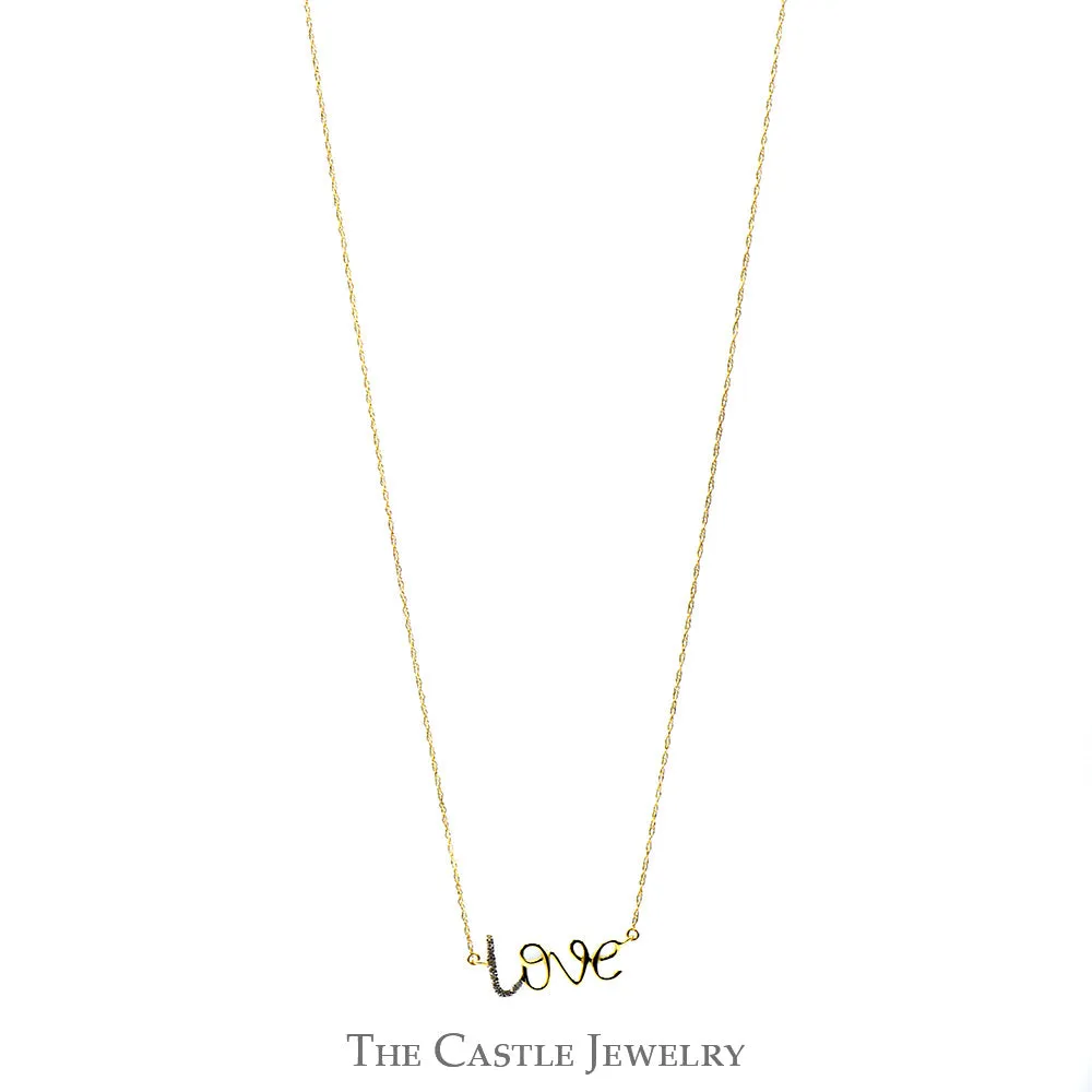 "LOVE" Necklace with Round Diamond Accents in 10k Gold on Display Chain