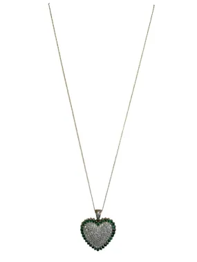 R 10k heart pendant with diamonds & emeralds on 14k chain