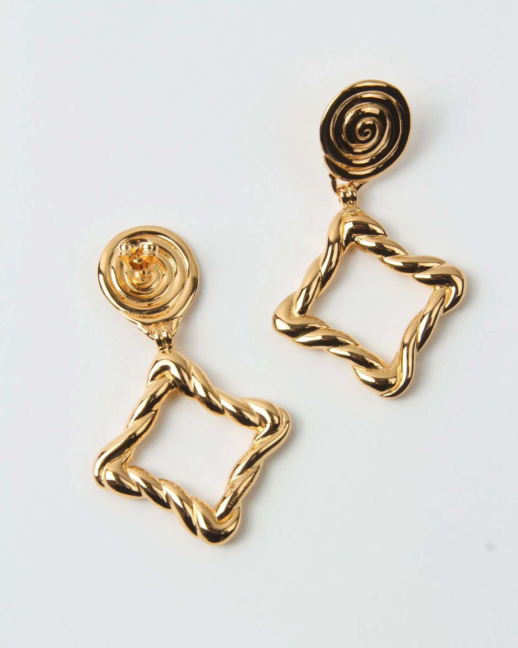 Rectangle Twirl Earrings Gold Plated