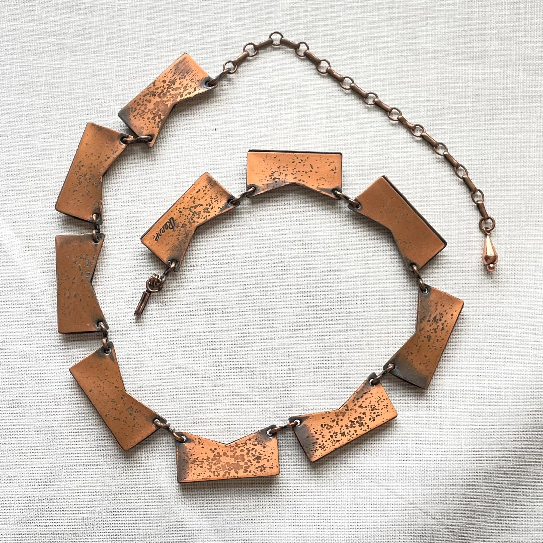 Renoir Vintage Copper Shadow Reverse R Necklace, MCM Modernist Necklace 19" L