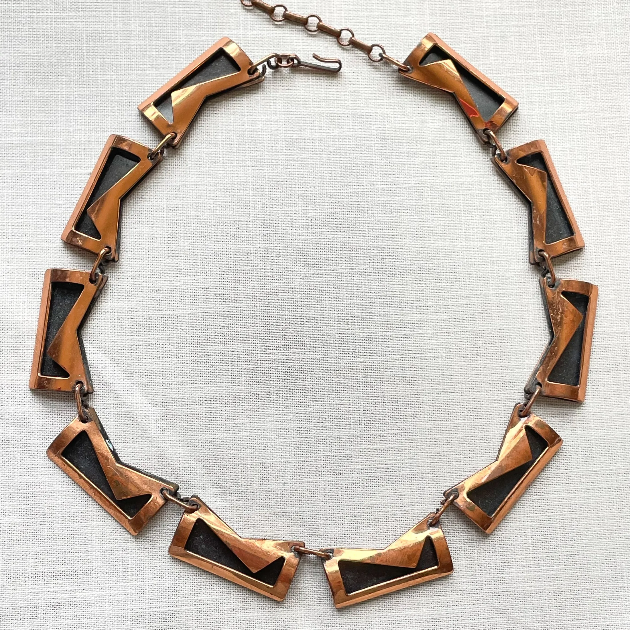 Renoir Vintage Copper Shadow Reverse R Necklace, MCM Modernist Necklace 19" L