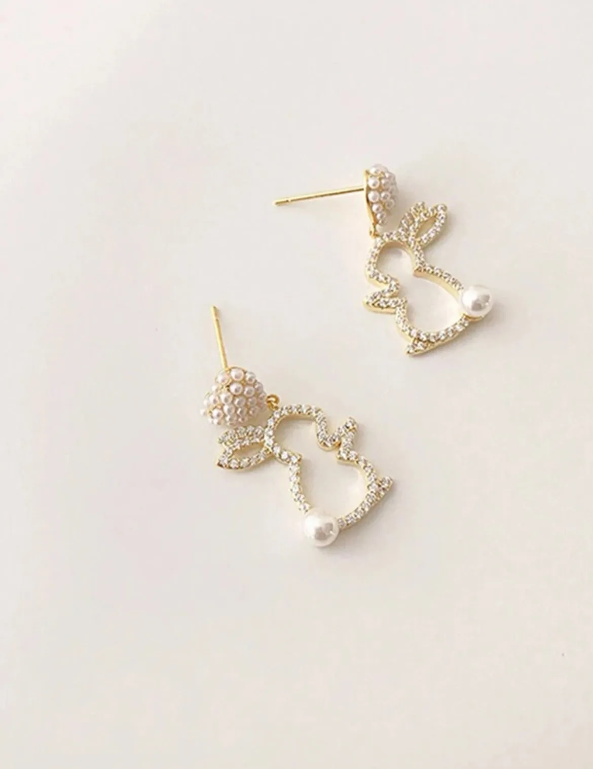 Rhinestone and Faux Pearl Bunny Drop Earrings