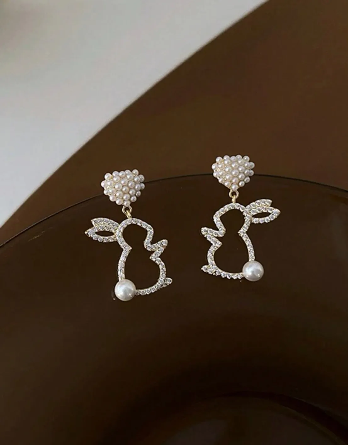 Rhinestone and Faux Pearl Bunny Drop Earrings