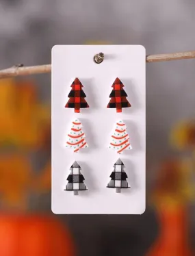 Set of 3 Christmas Tree Stud Earrings