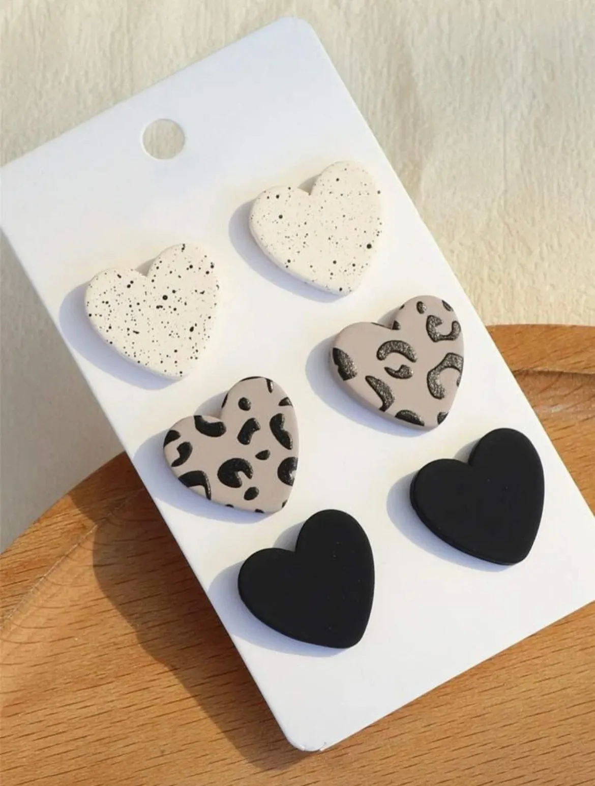 Set of 3 Heart Shaped Studs-Neutral Tones