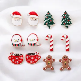 Set of 6 Pairs of Christmas Studs