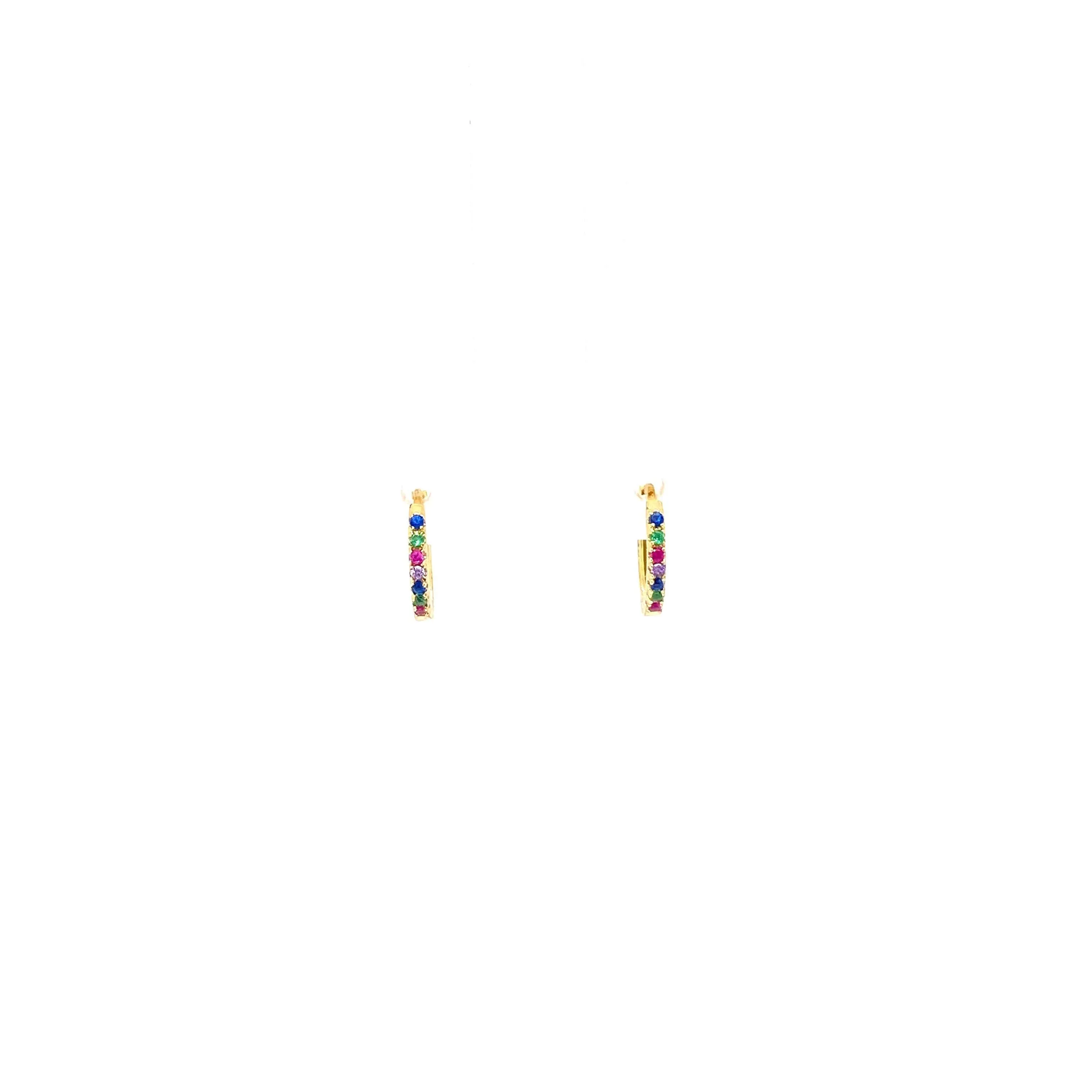 Small Huggie Earrings With Multicolored Rainbow CZ Stones