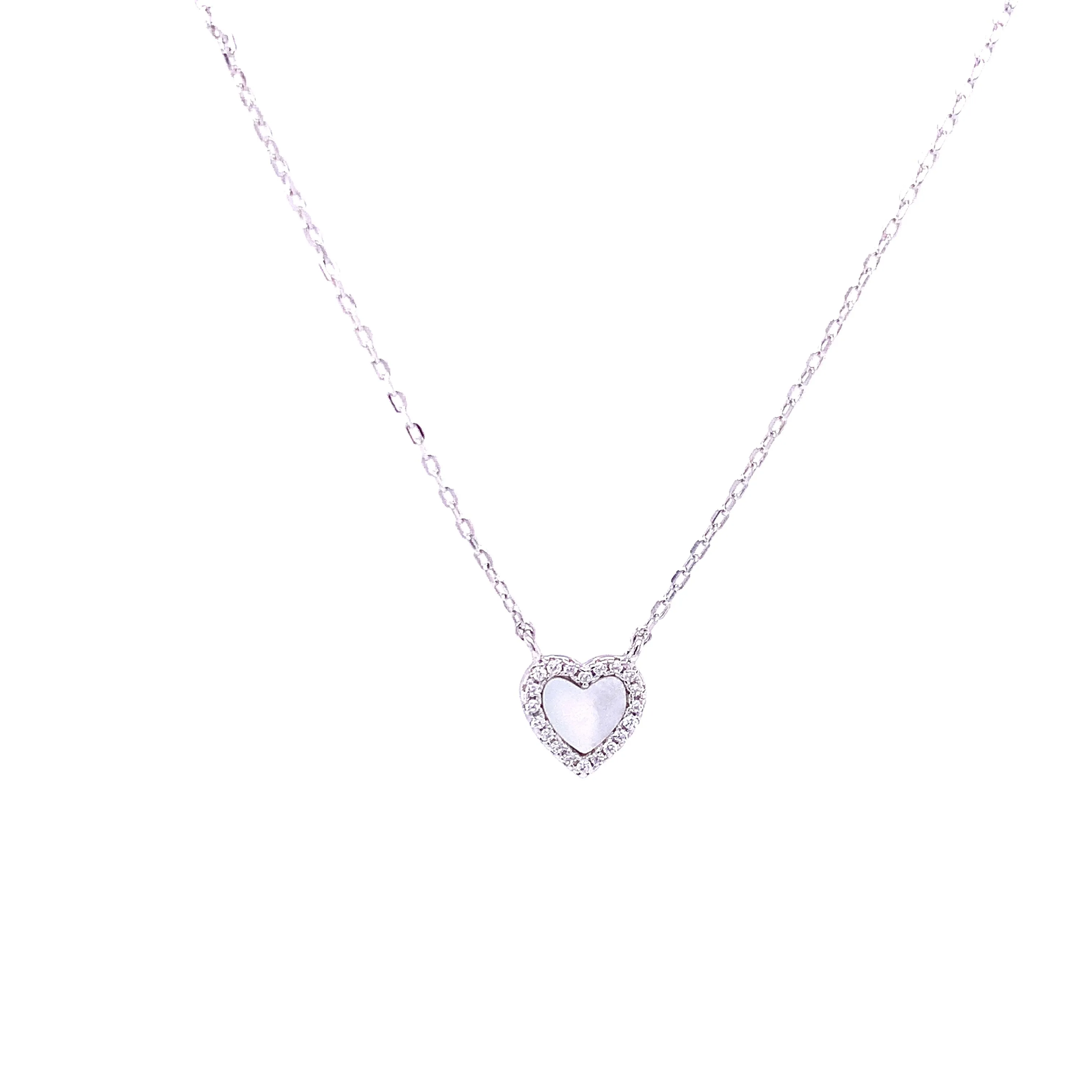 Small Mother of Pearl Heart Necklace with CZ Halo