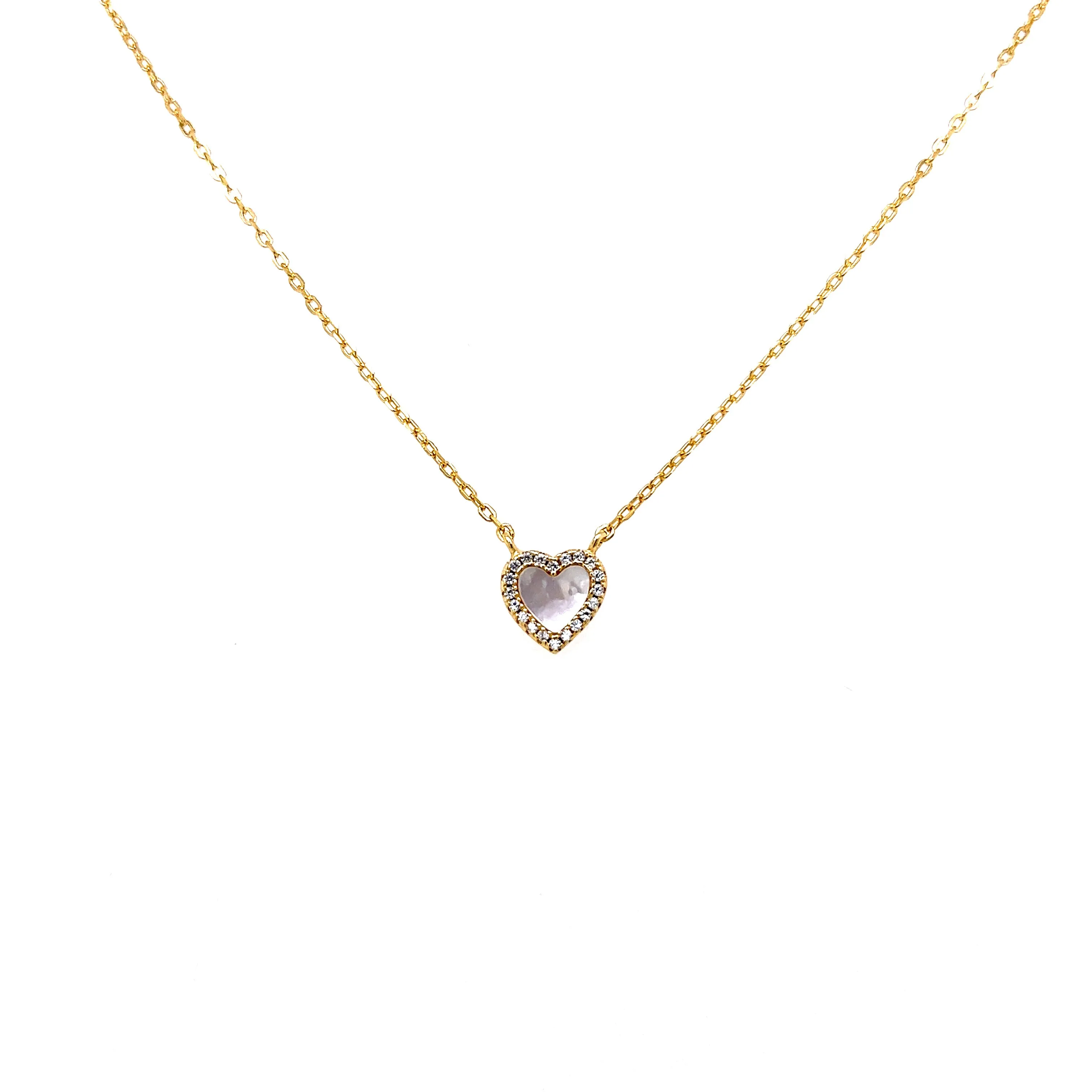 Small Mother of Pearl Heart Necklace with CZ Halo