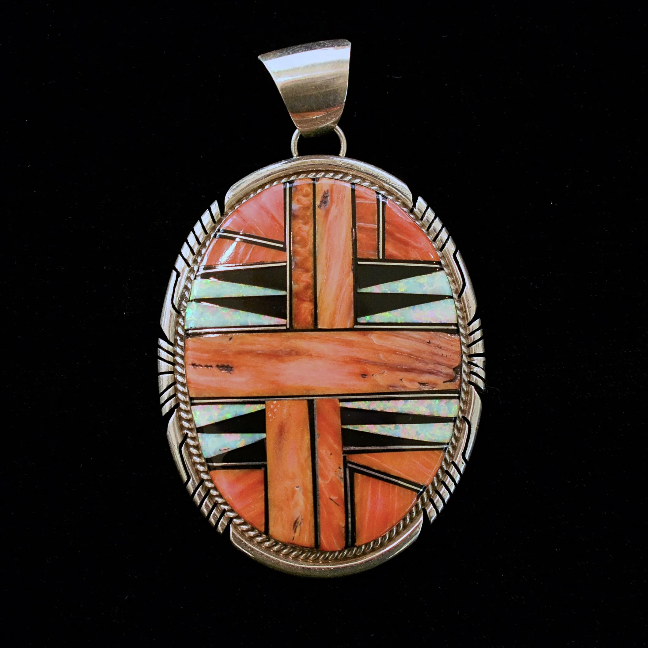 SOLD Elouise Kee Navajo, Large Sterling Inlaid Pendant