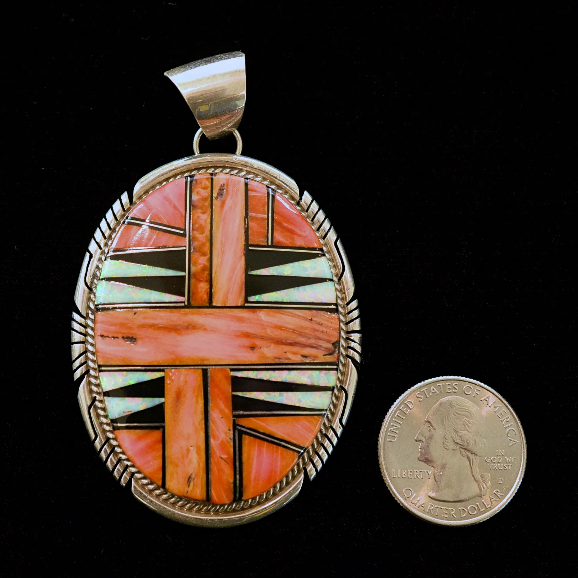 SOLD Elouise Kee Navajo, Large Sterling Inlaid Pendant