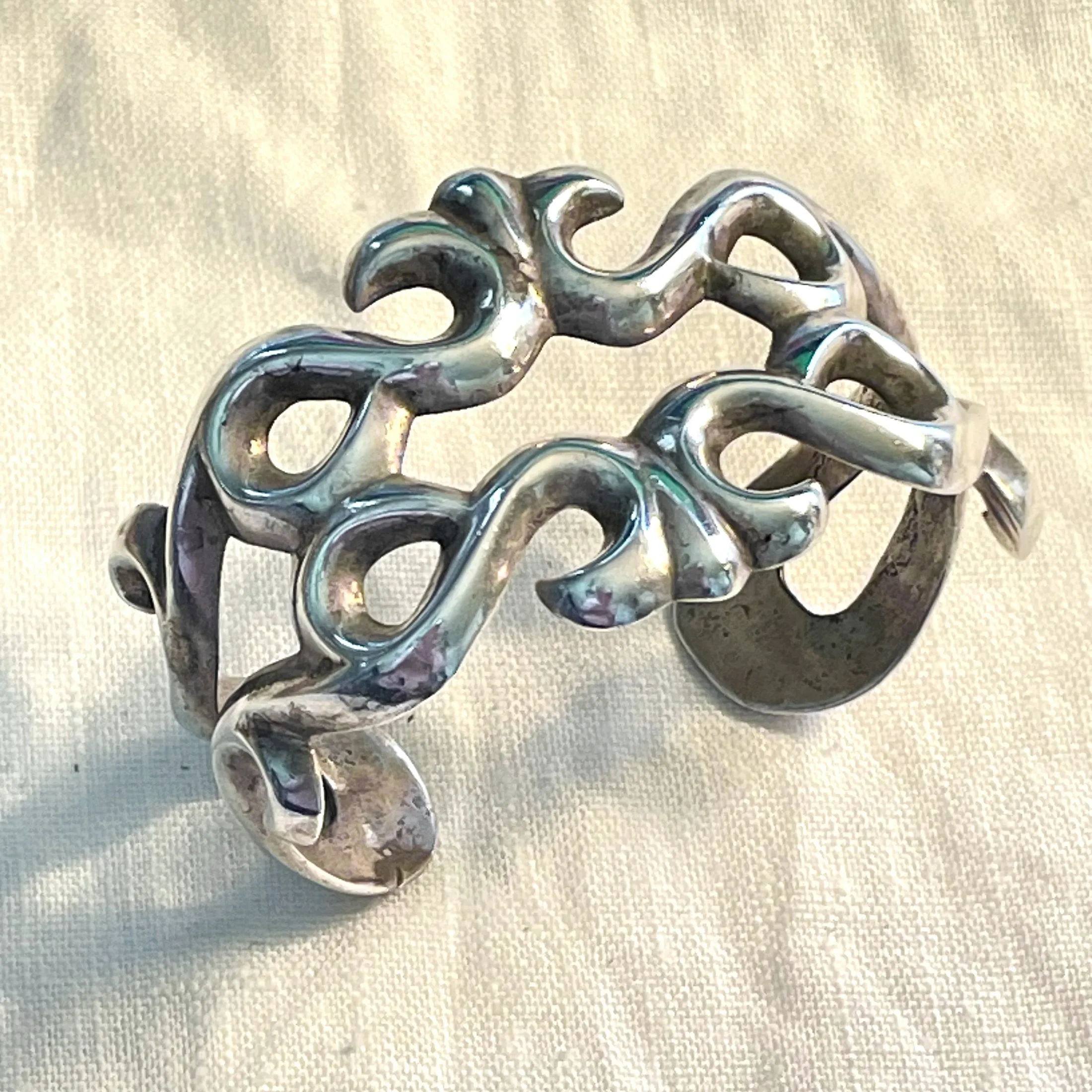 SOLD Old Pawn Navajo Sandcast Sterling Bracelet, Native American Cuff 68.2G