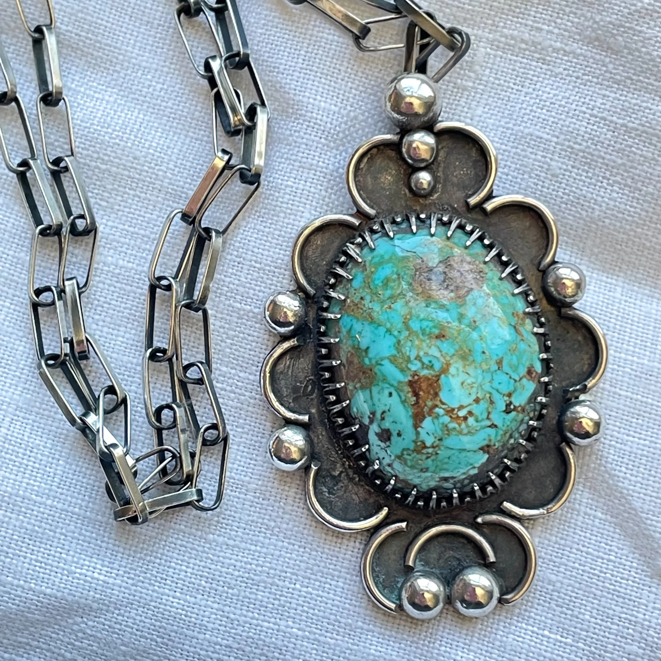 SOLD Old Pawn Silver/Nevada Turquoise Native American Pendant Necklace